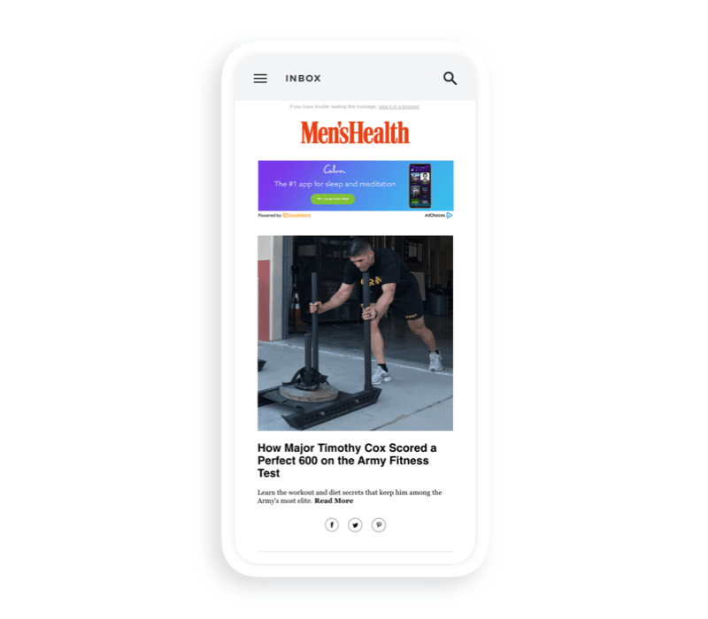 Men's Health newsletter with a Calm app advertisement