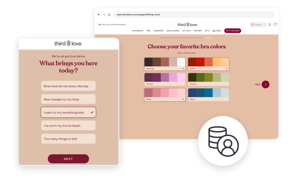 image of how ThirdLove gathers first-party and zero-party data using their Fitting Room quiz
