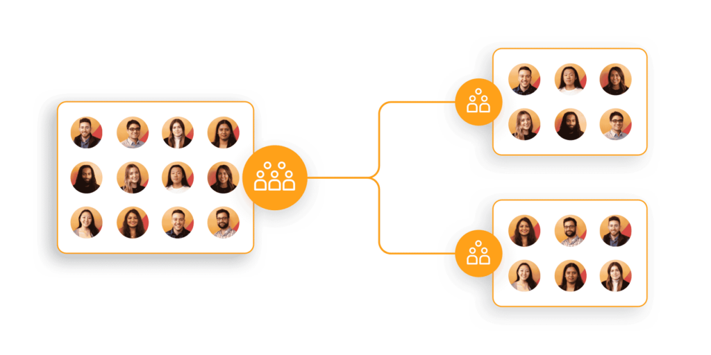 An image that illustrates a larger audience that has been segmented into groups based on different characteristics or traits. 